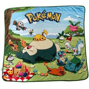 Pokemon Blanket Throw Nap Time Sleep Pikachu Snorlax Picnic Scene 55x50 Eeevee